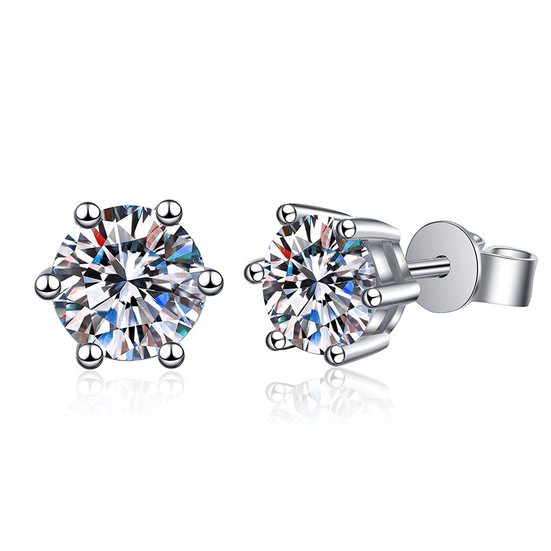 Moissanite Classic 6-Prong Stud Earrings – Elegant Fashion Style