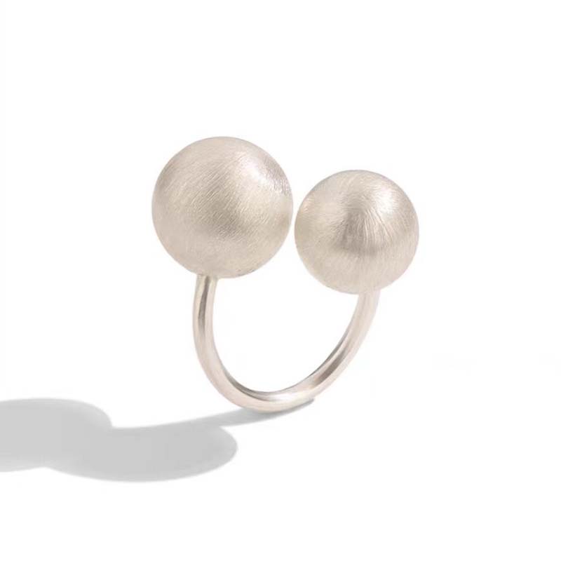 Elegant Dual-Ball Brushed Finish Adjustable Ring