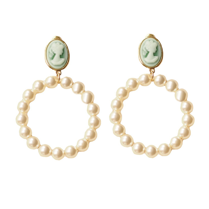 Pearl Hoop Cameo Earrings/Climbers with Portrait Carving