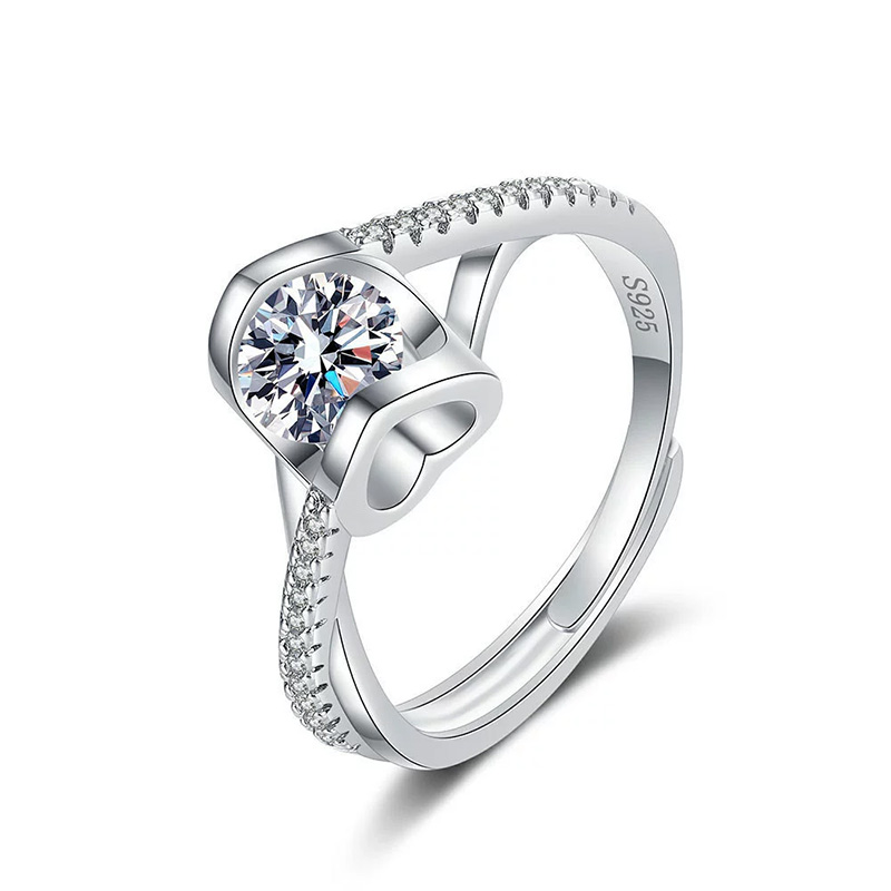 50 Point Moissanite Twisted Shank Heart Ring – Open Adjustable Design for Women