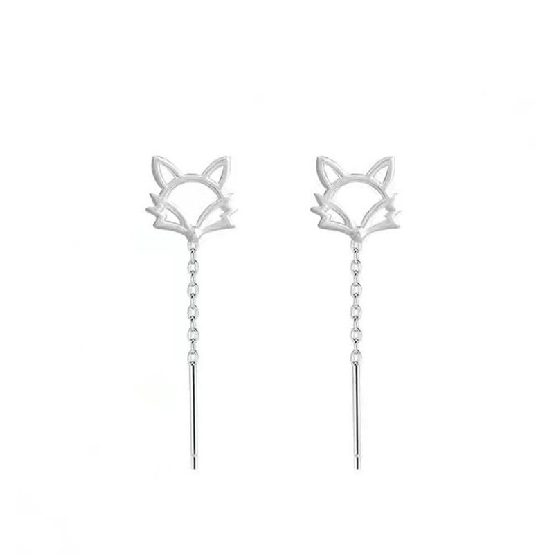Fox Charm Tassel Threader Earrings – Stylish Chain Dangle Ear Jewelry