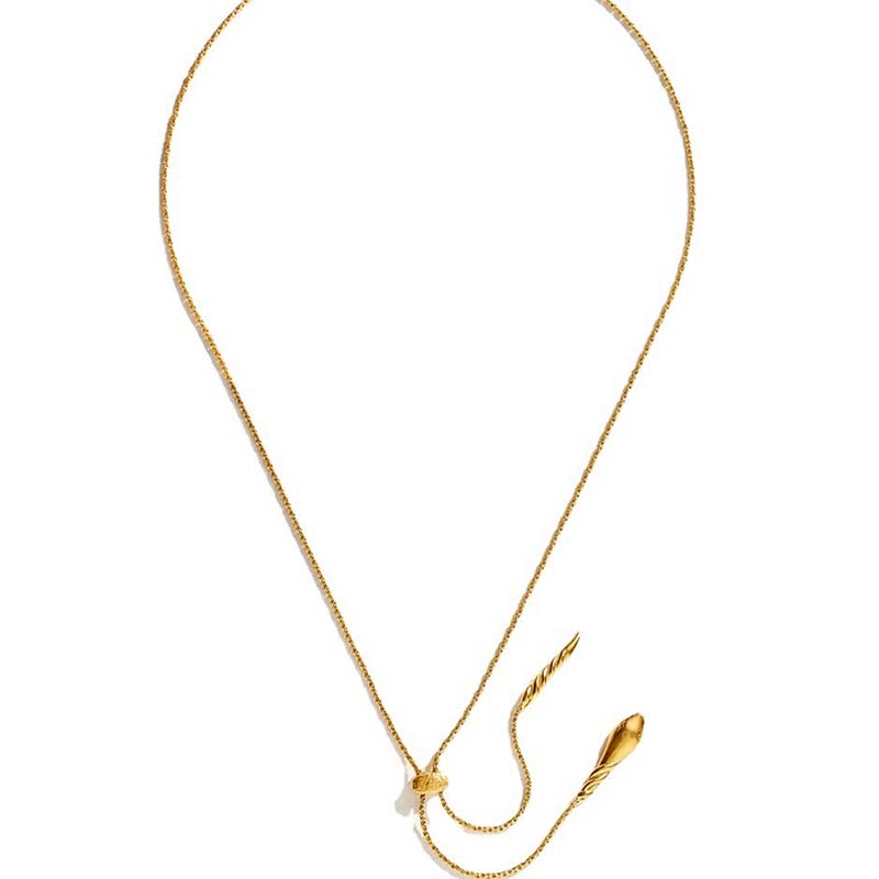 Trendy Long Golden Spiral Snake Head Pendant Necklace - Adjustable Women's Statement Sweater Chain