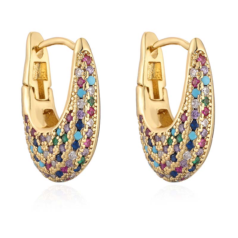 Elegant European and American Style 18K Gold Plated Zirconia Inlaid U-shaped Earrings