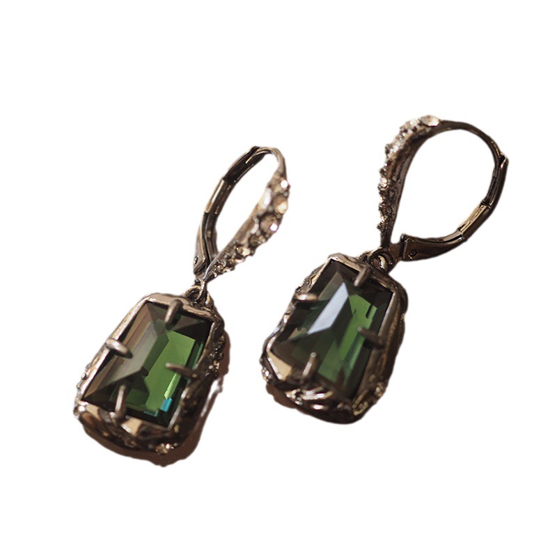 Black Gold-Plated Vintage Emerald Statement Earrings/Climbers