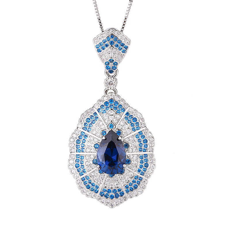 Baroque Sapphire Jewelry Suite: Vintage-Inspired Pendant Necklace, Earrings, and Ring Set