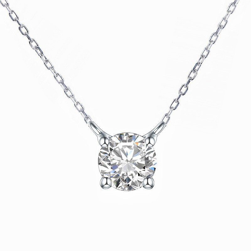 Elegant Solitaire Diamond Necklace - Classic Four-Prong Setting - Luxe Minimalist Collarbone Chain for Women