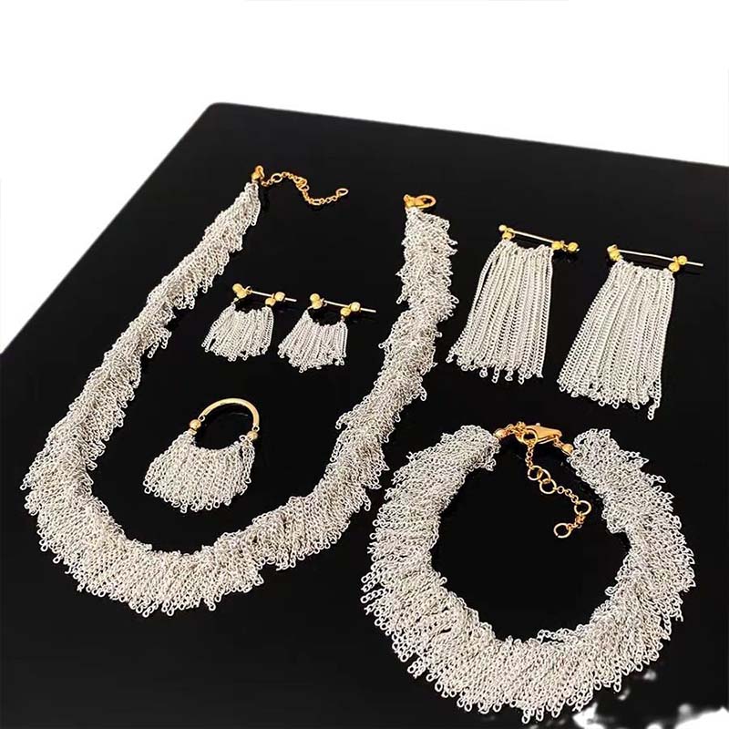 Luxurious Galaxy Waterfall Necklace and Tassel Earrings Set - Sparkling Women's Jewelry with 14K Gold Chain