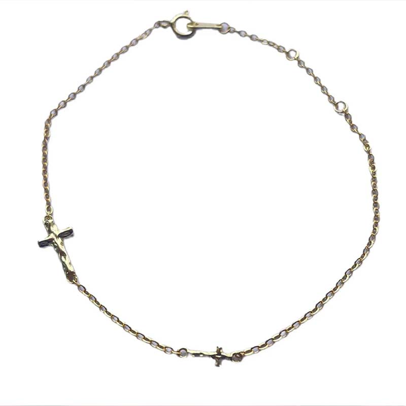 Pure Silver and 14K Gold Plated Mini Cross Bracelet for Women