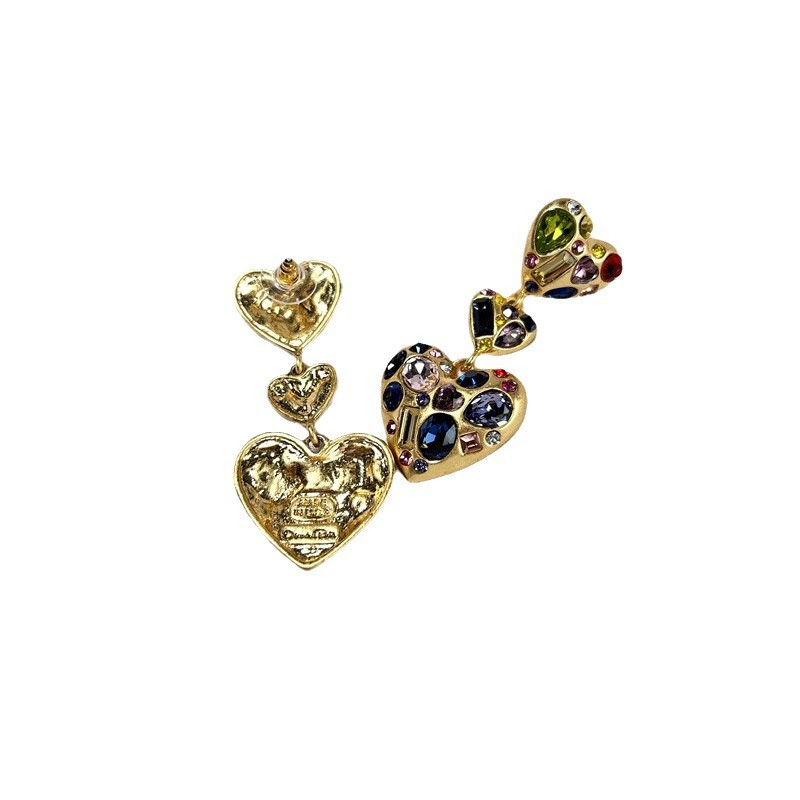 Golden Heart Shape Irregular Fancy Color Diamond Stud Earrings for Women – Trendy Heart Design Ear Pendants