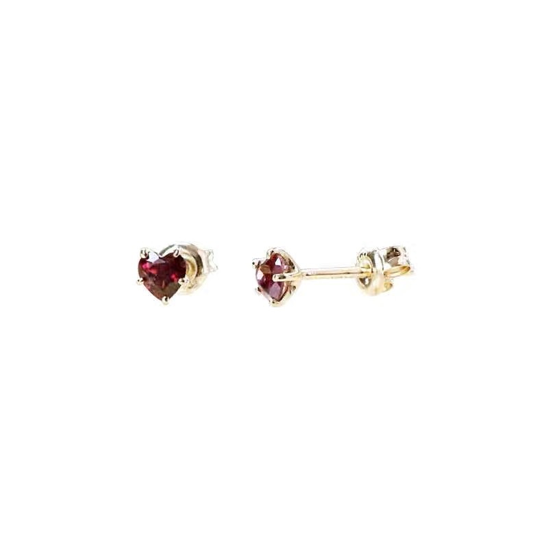 Simple Garnet Lucky Charm Heart Stud Earrings - Women's Fashion