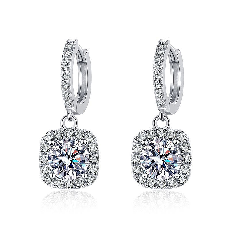 Luxury Long Tassel Moissanite Earrings for Women, Square Baguette Style Dangle Ear Jewelry