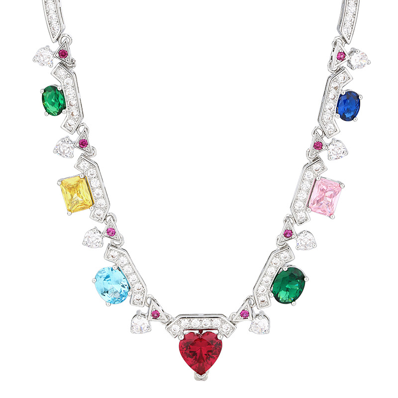 Luxury Geometric Multicolor Zircon Collar Necklace for Sophisticated Women - Dopamine Chic