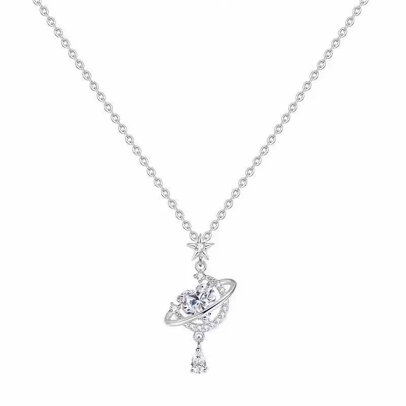Enchanted Heart & Moon Pendant Necklace – Delicate Collarbone Chain for Women, Perfect Valentine’s Day Gift