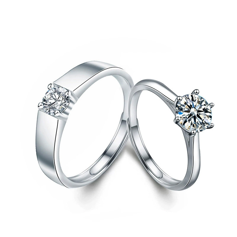 1 Carat Moissanite 6-Prong Couple Rings Set – Adjustable Matching Engagement Bands for Men & Women
