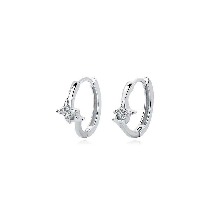 Sparkling CZ Four-Point Star Stud Earrings – Ultra-Bright & Versatile for Women